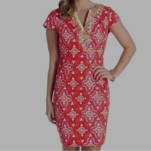 Jackie red and gold embroidered  Mud Pie sheath Dress